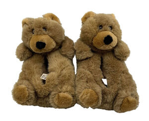 Love Mates Brown Bear Furry Animal Warm Slippers Womens Size L(8-10)